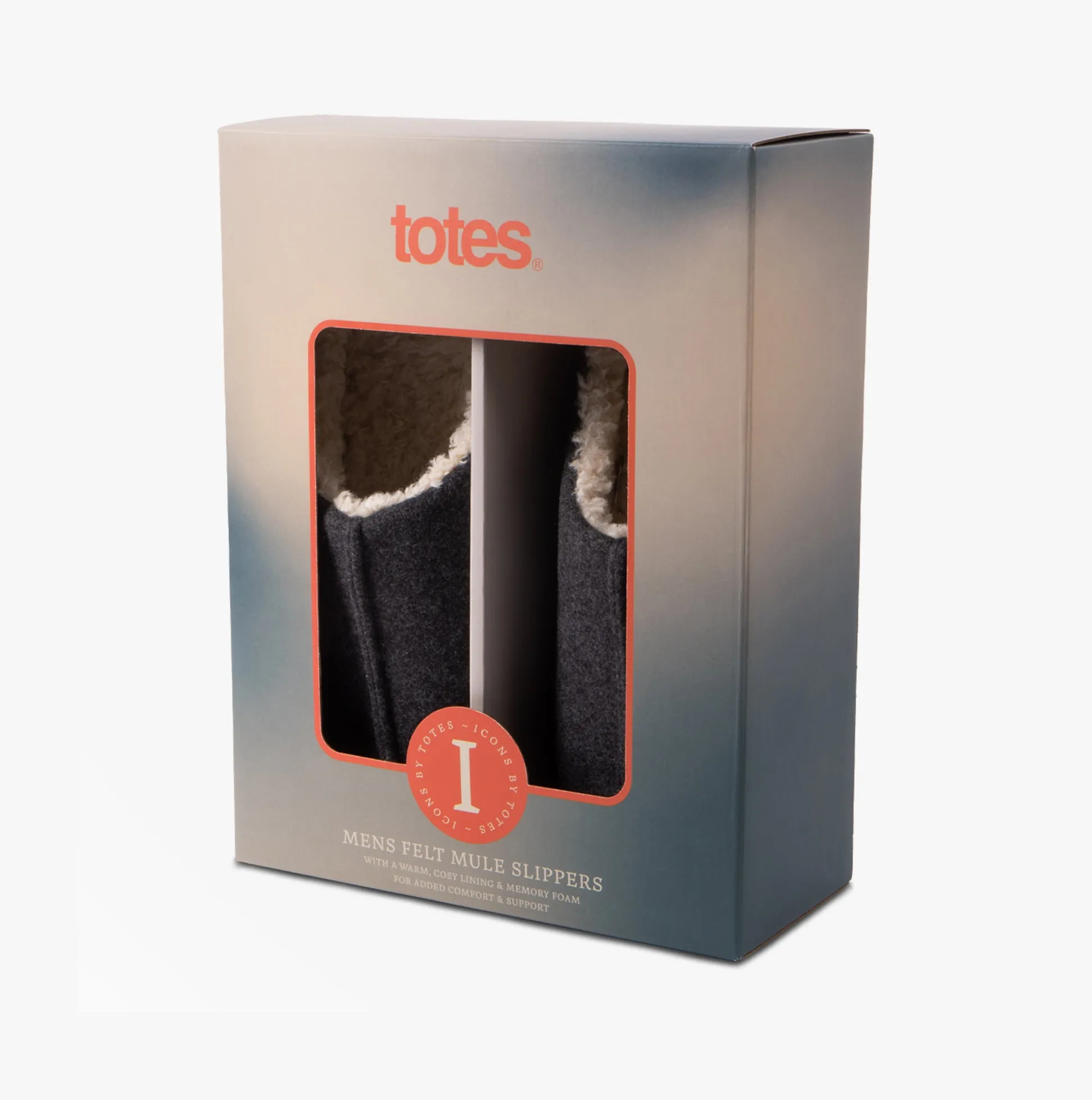 Totes Toasties FELTED CENTRE SEAM Mule Slippers Mens Charcoal