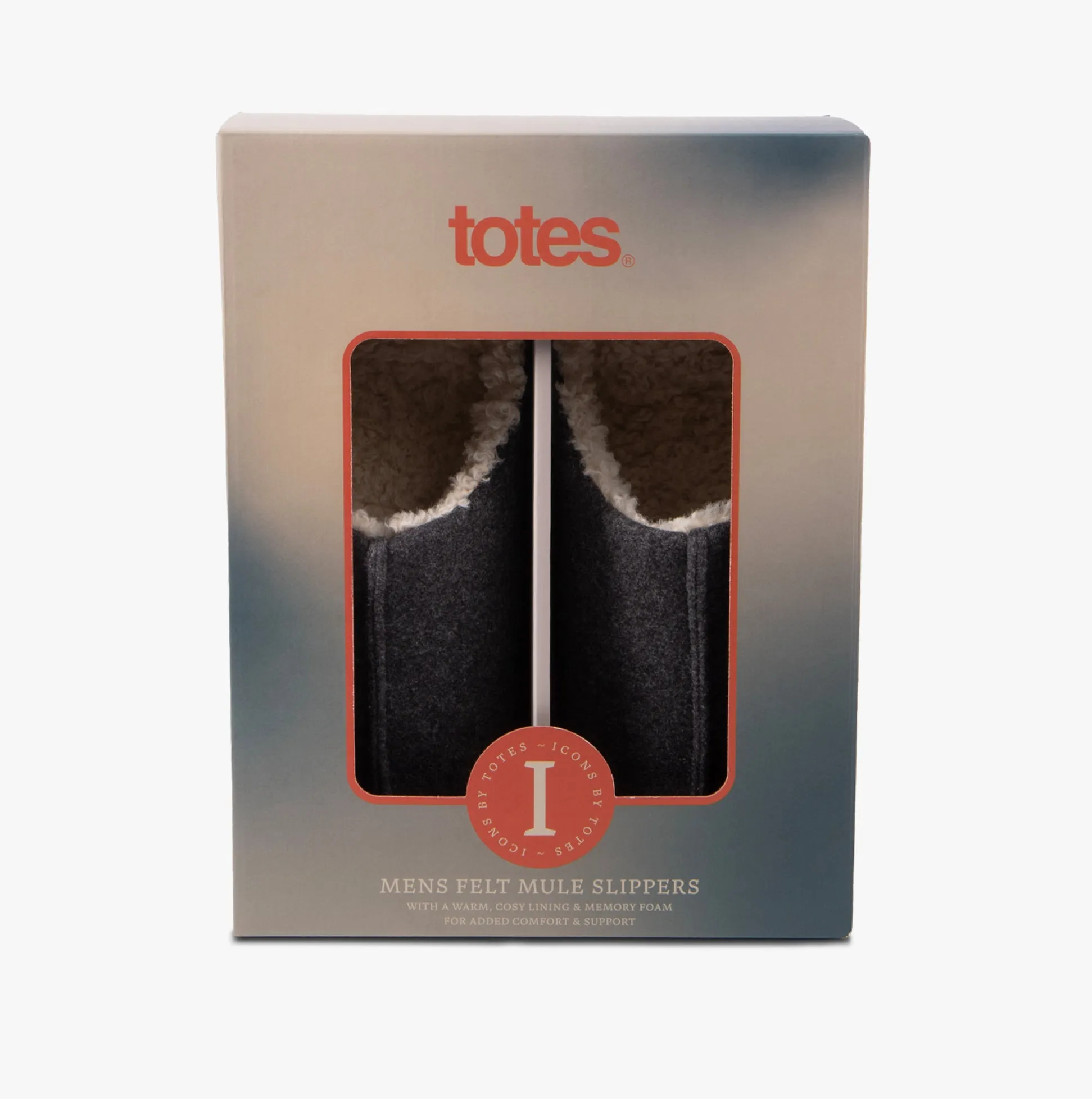 Totes Toasties FELTED CENTRE SEAM Mule Slippers Mens Charcoal