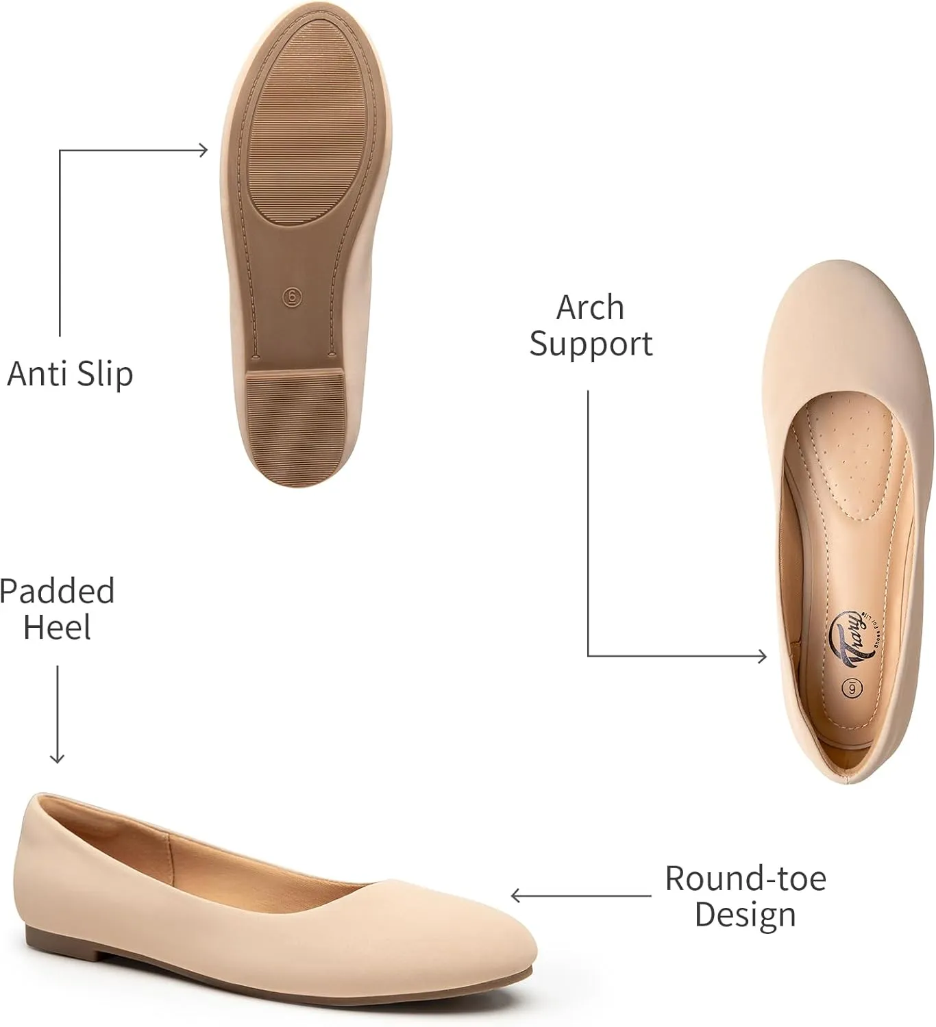 Trary Flats for Women Dressy Comfortable, Ballet Flat,Black Nude Flats Shoes
