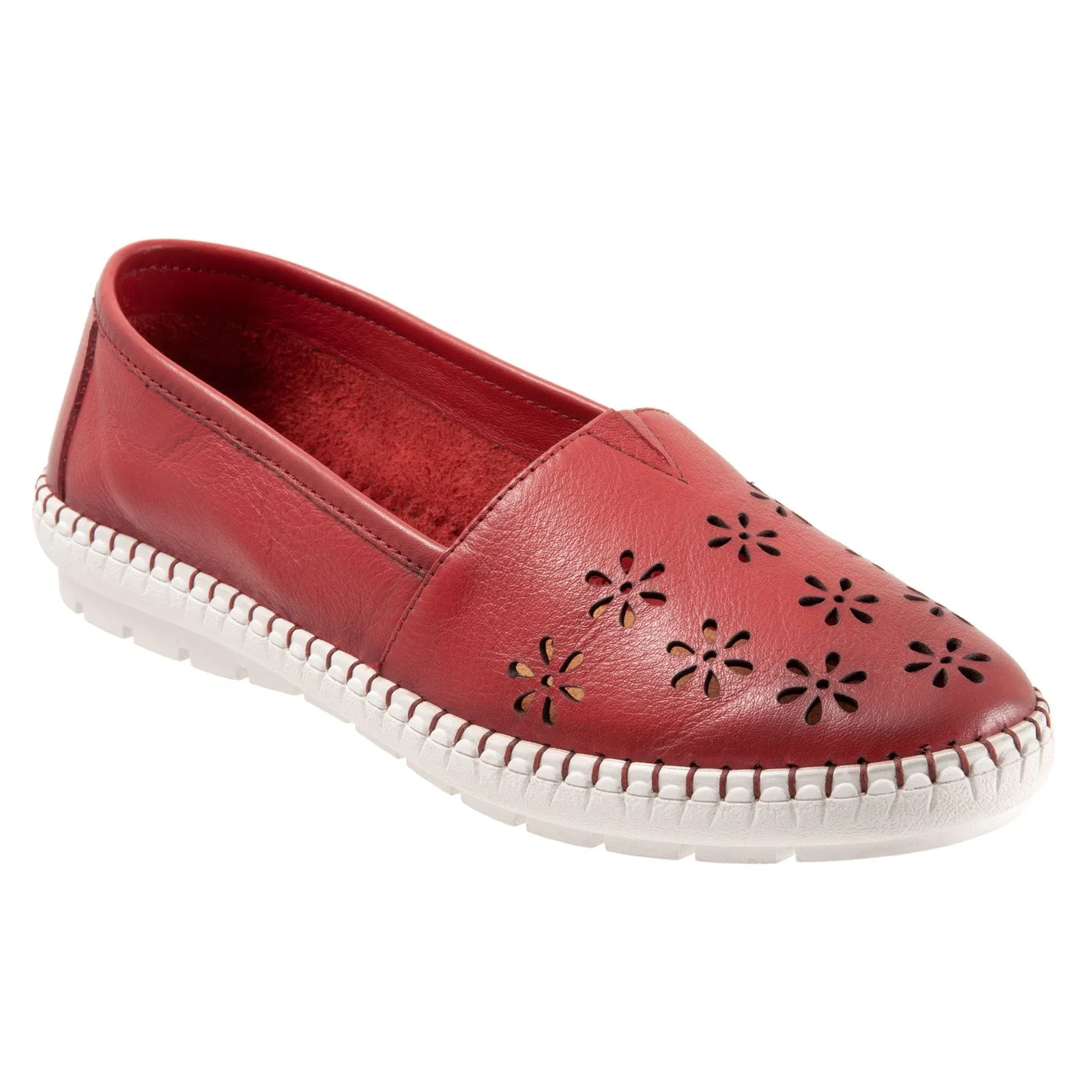 Trotters Rosie T2233-600 Womens Red Narrow Leather Loafer Flats Shoes