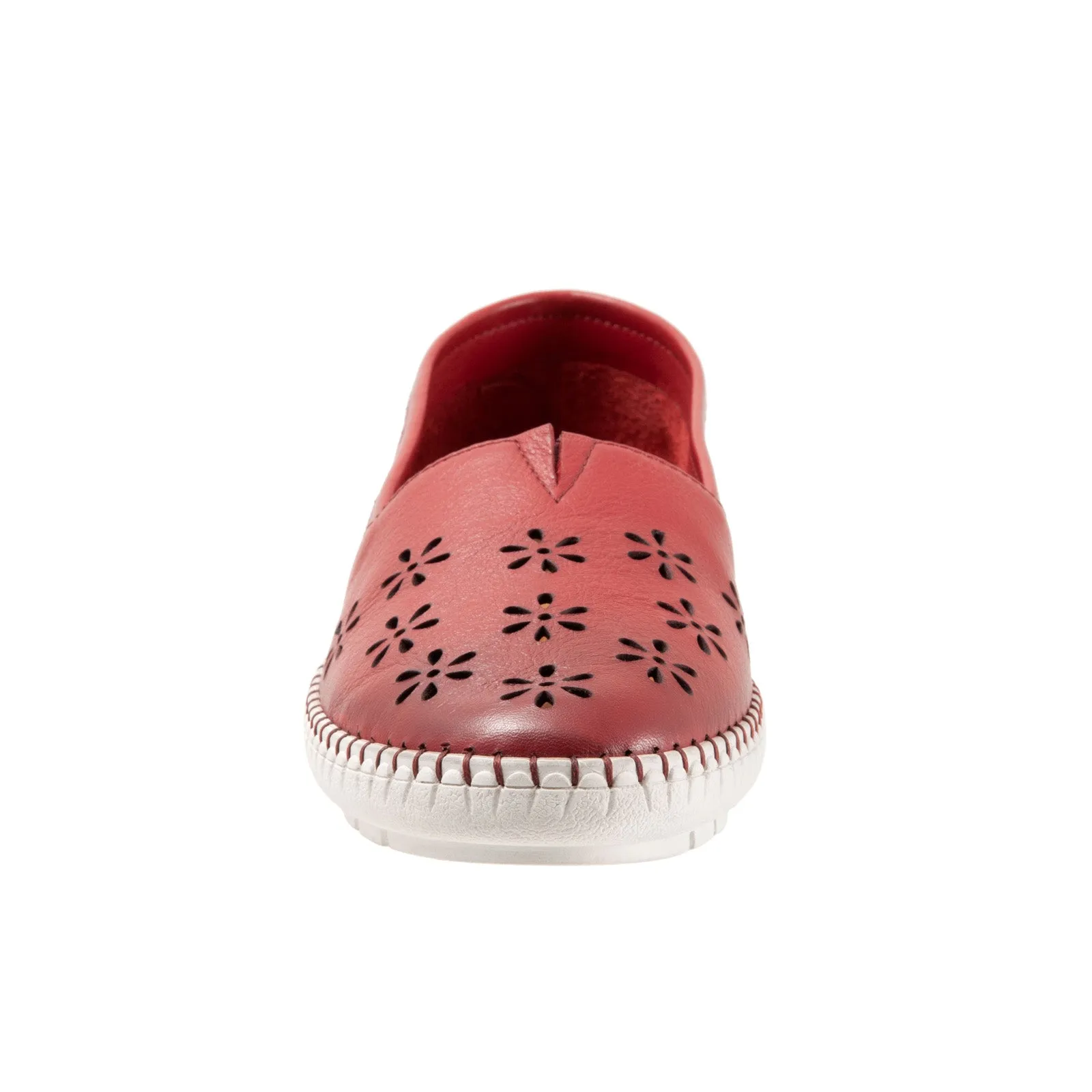 Trotters Rosie T2233-600 Womens Red Narrow Leather Loafer Flats Shoes