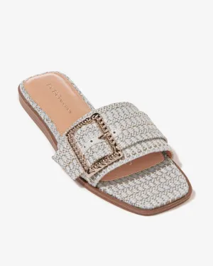 Tweed Buckle Slide Sandal White Multi