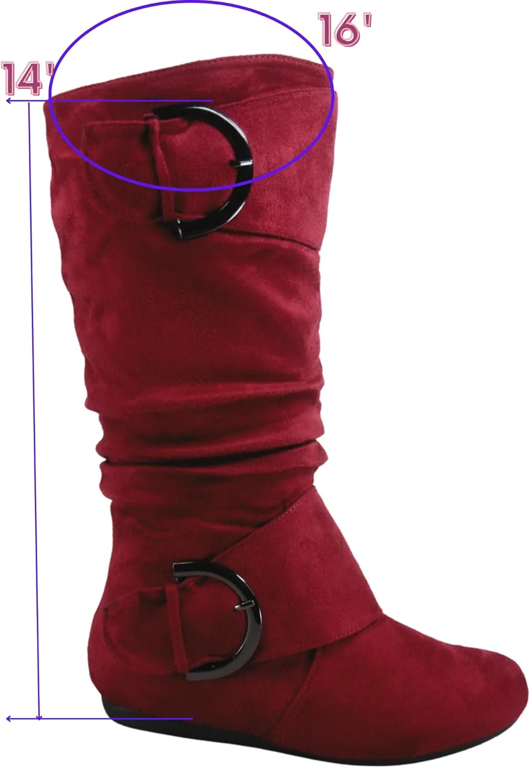 TZ Zone-38 Women's Closed Round Toe Flat Heel Buckle Slouchy Mid-Calf Casual Boots