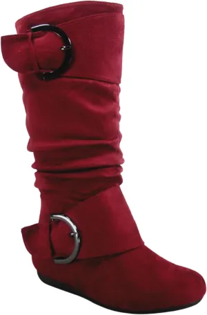 TZ Zone-38 Women's Closed Round Toe Flat Heel Buckle Slouchy Mid-Calf Casual Boots