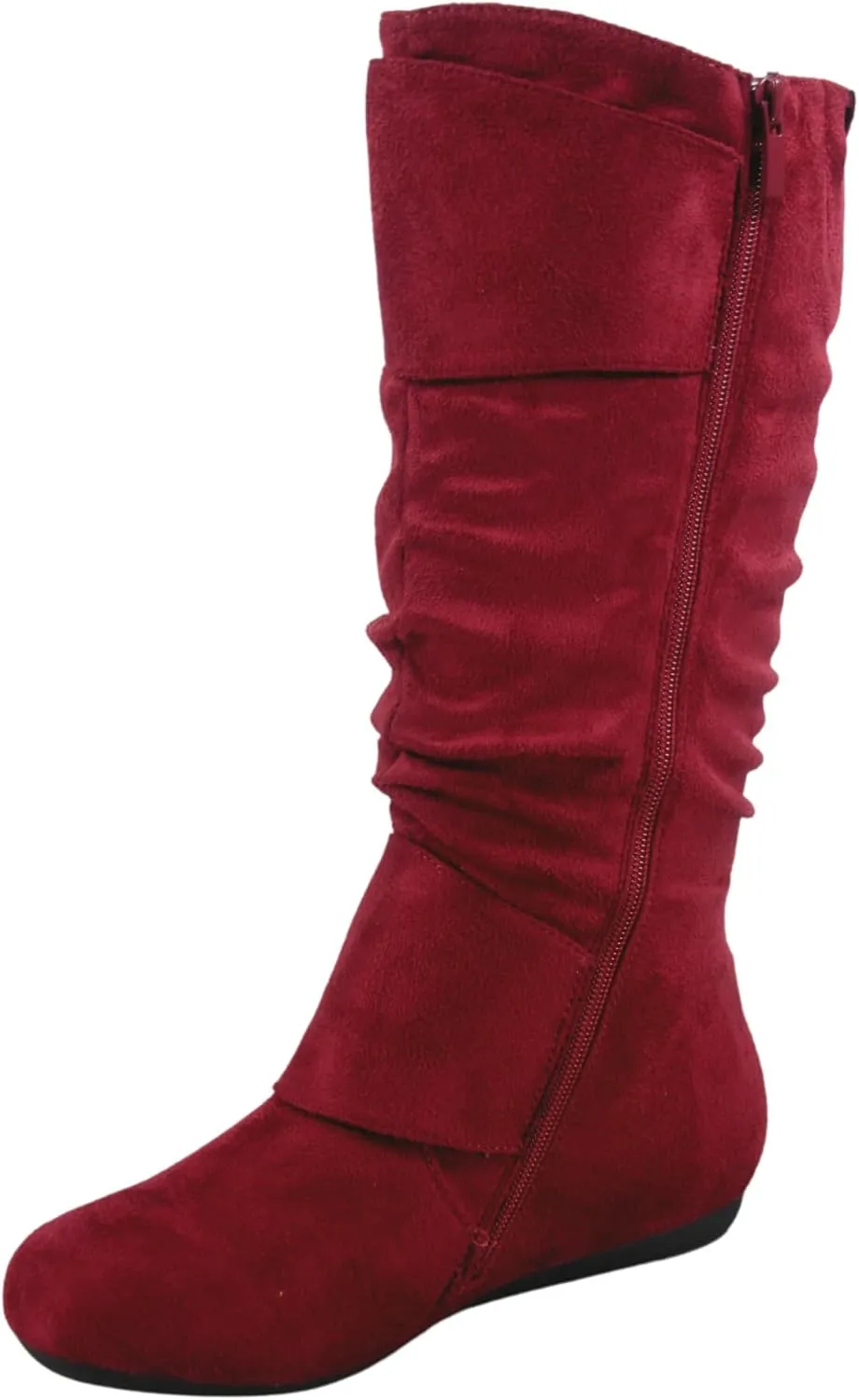 TZ Zone-38 Women's Closed Round Toe Flat Heel Buckle Slouchy Mid-Calf Casual Boots