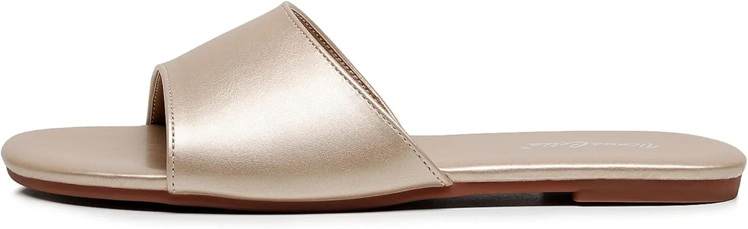 VenusCelia Women's Plain Wide Flat Sandal