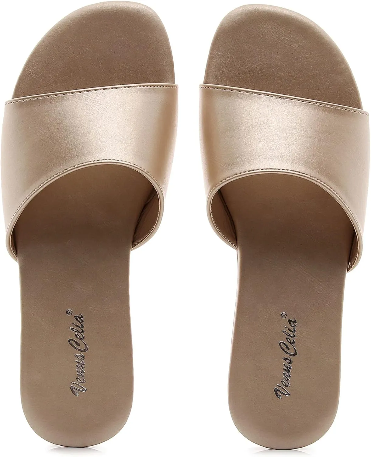 VenusCelia Women's Plain Wide Flat Sandal