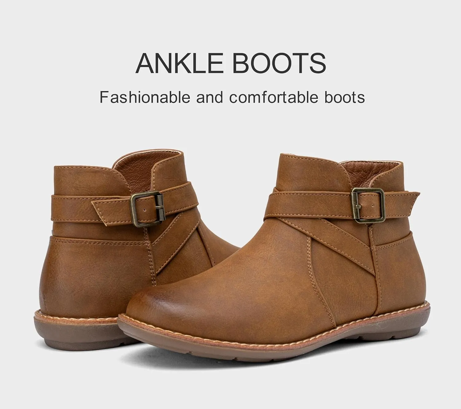 Vepose Womens 9005 Flat Ankle Boots, No Heel Round Toe Short Booties