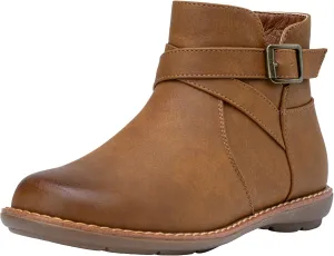 Vepose Womens 9005 Flat Ankle Boots, No Heel Round Toe Short Booties