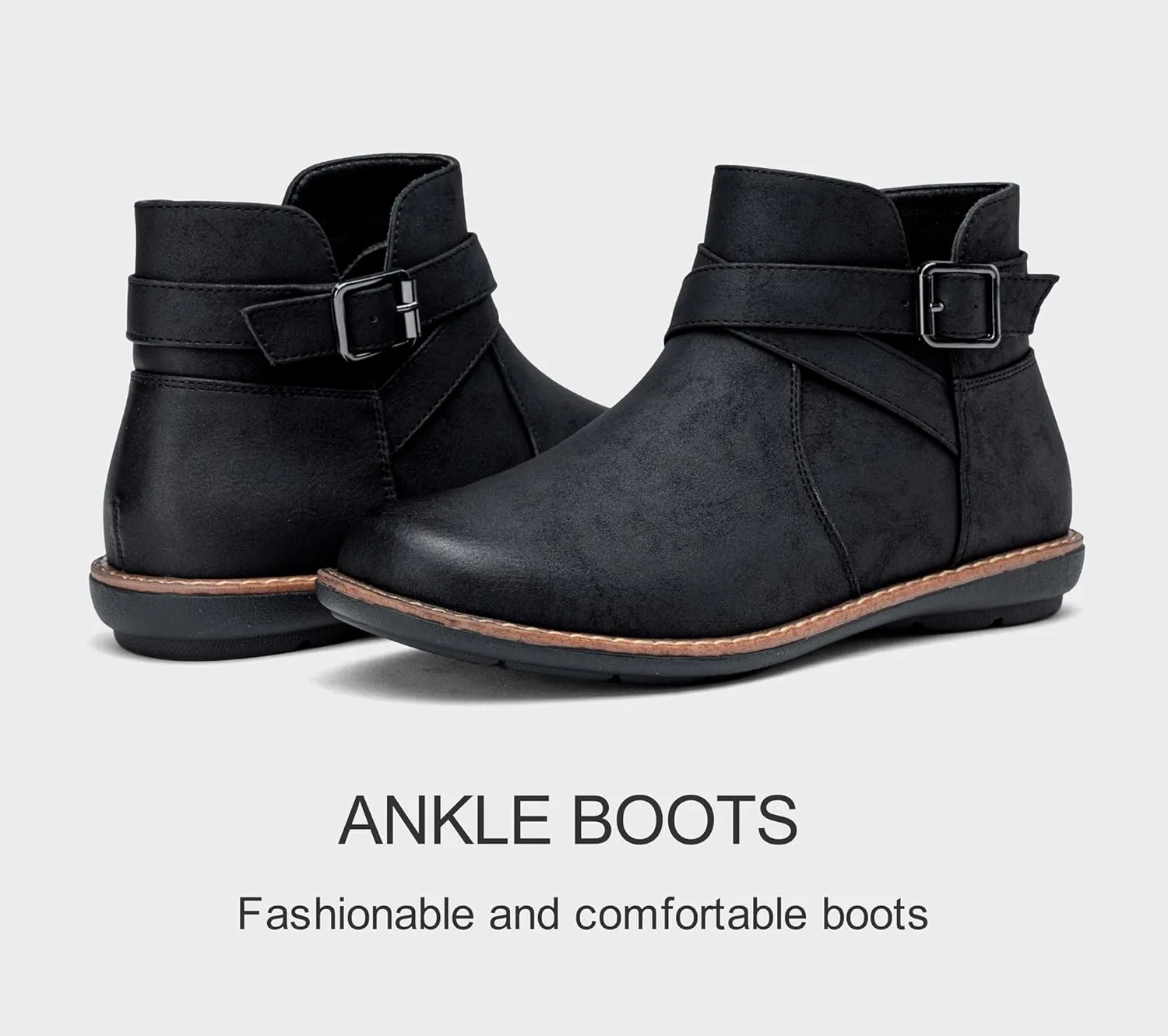 Vepose Womens 9005 Flat Ankle Boots, No Heel Round Toe Short Booties
