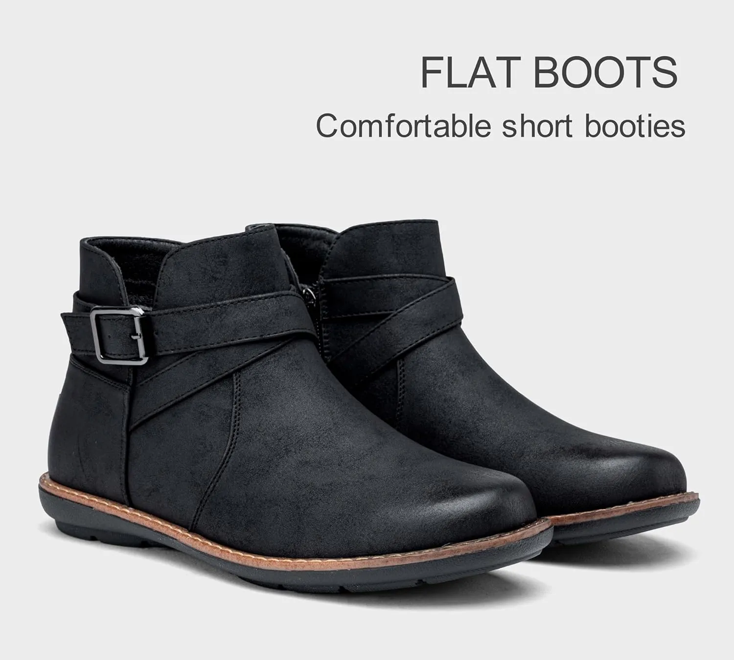 Vepose Womens 9005 Flat Ankle Boots, No Heel Round Toe Short Booties
