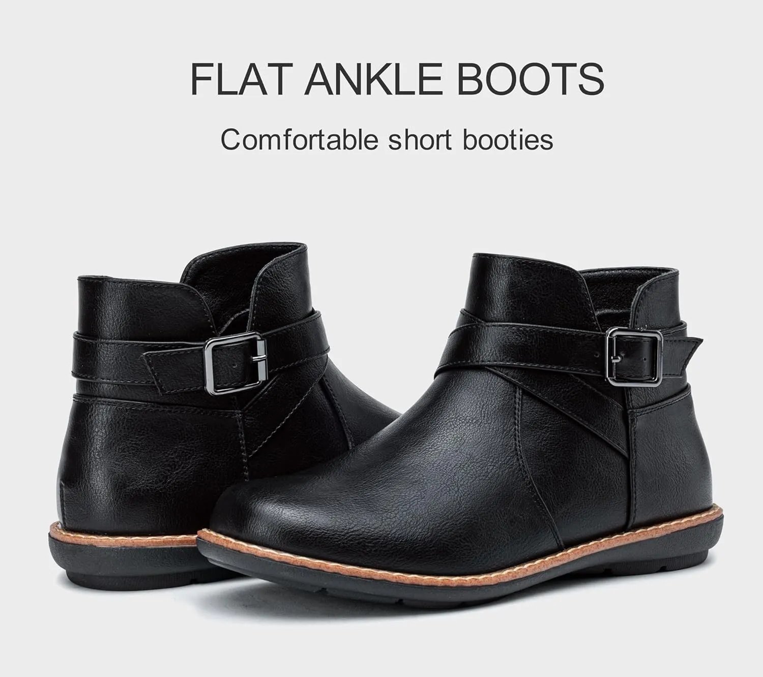 Vepose Womens 9005 Flat Ankle Boots, No Heel Round Toe Short Booties