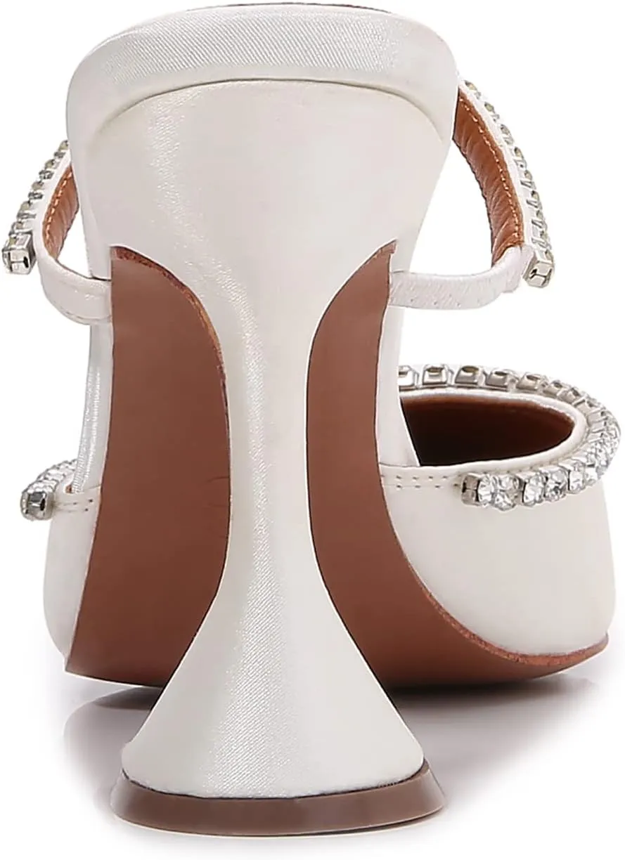 Vertundy Women's Mule Heels Rhinestones Strappy Stiletto Slide Pumps Slip On Sexy High Heels Sandals Closed Pointed Toe Backless Dressy Wedding Party Summer Shoes