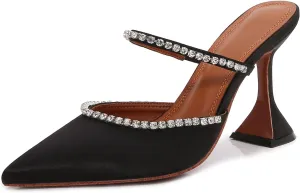 Vertundy Women's Mule Heels Rhinestones Strappy Stiletto Slide Pumps Slip On Sexy High Heels Sandals Closed Pointed Toe Backless Dressy Wedding Party Summer Shoes