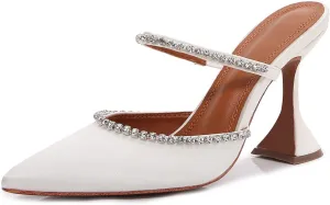 Vertundy Women's Mule Heels Rhinestones Strappy Stiletto Slide Pumps Slip On Sexy High Heels Sandals Closed Pointed Toe Backless Dressy Wedding Party Summer Shoes