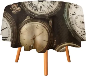 Vintage Pocket Watch Old Clock Tablecloths Round 70Inch for Round Tables,Rustic Old Steampunk Clock Print Tablecloths for Kitchen Dining Room Round Table Cloth
