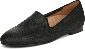 Vionic Womens North Willa Comfort Flats- Supportive Walking Shoes for Heel Pain, Plantar Fasciitis with an Arch Support Black Metal Snake 5 Medium