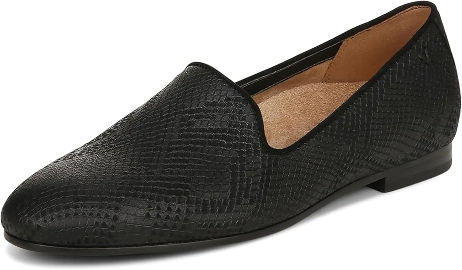 Vionic Womens North Willa Comfort Flats- Supportive Walking Shoes for Heel Pain, Plantar Fasciitis with an Arch Support Black Metal Snake 5 Medium