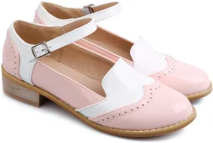 VOKLIN Women's Two Tone Flat Mary Jane Oxford Shoes Wingtip Buckle Low Heel Vintage Saddle Oxfords Brogues