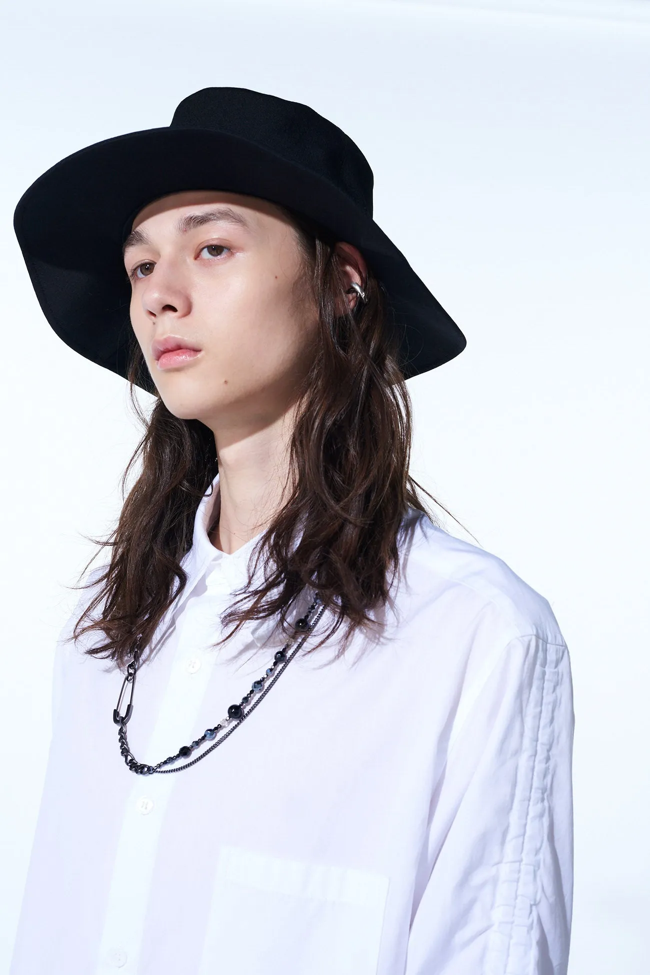 WASHER FINISHED WOOL GABARDINE LONG BRIM HAT