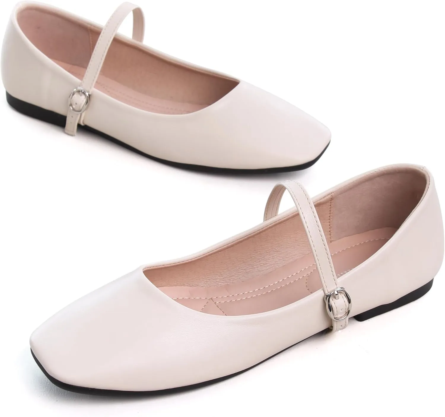 WENJIAZHIZHI Womens Square Toe Ballet Flats Comfortable Mary Jane Shoes Dressy Casual Slip-On Ballerina Walking Flat Shoes