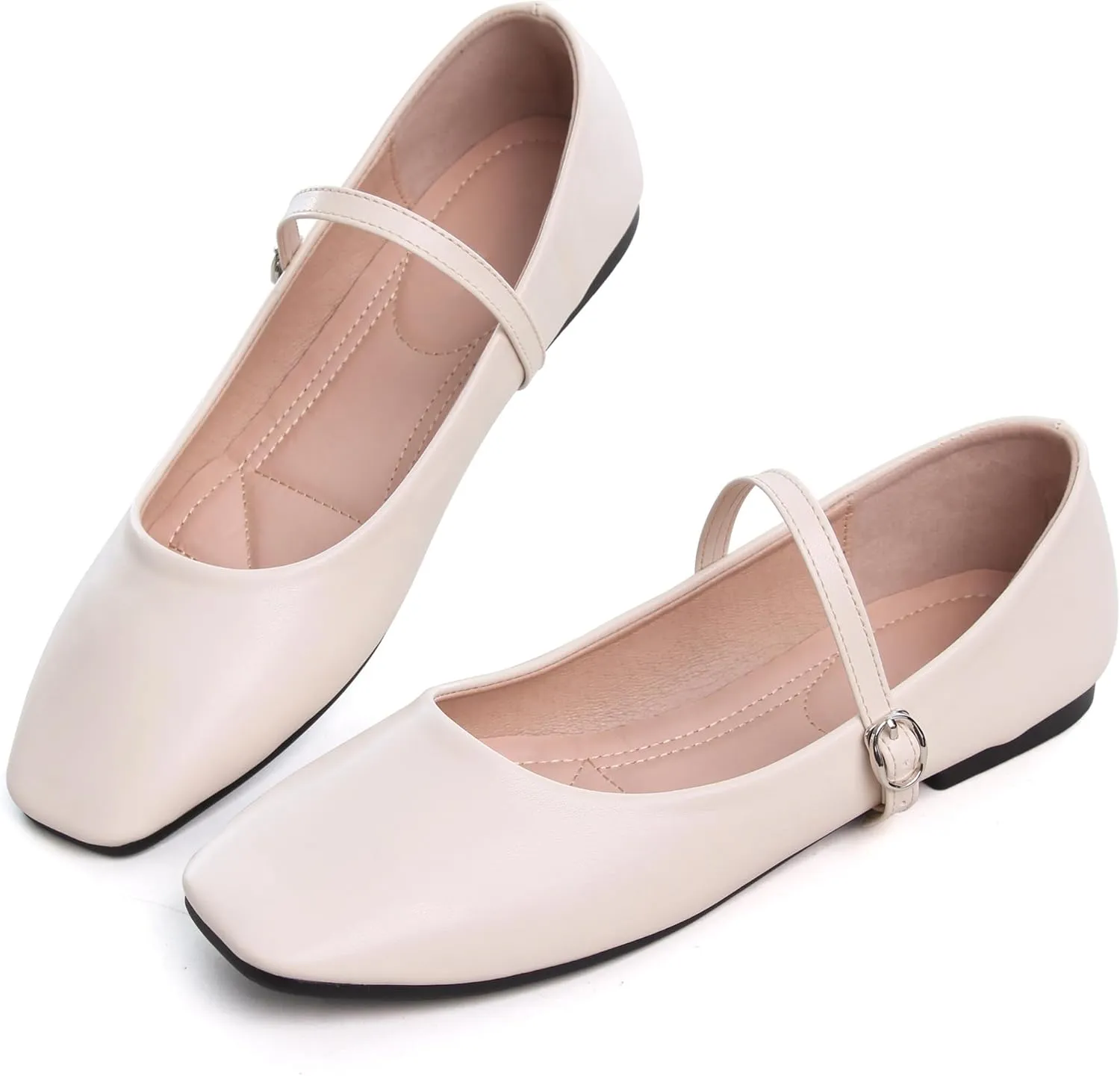 WENJIAZHIZHI Womens Square Toe Ballet Flats Comfortable Mary Jane Shoes Dressy Casual Slip-On Ballerina Walking Flat Shoes