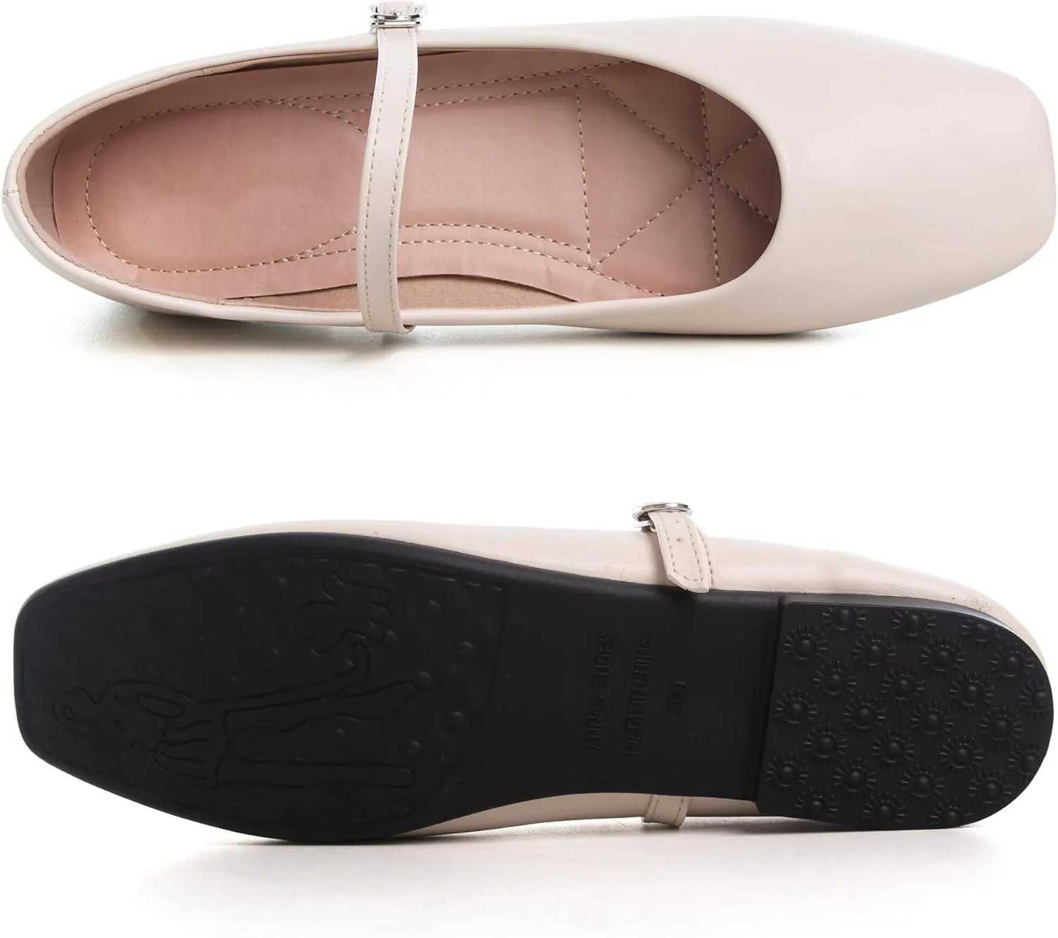 WENJIAZHIZHI Womens Square Toe Ballet Flats Comfortable Mary Jane Shoes Dressy Casual Slip-On Ballerina Walking Flat Shoes