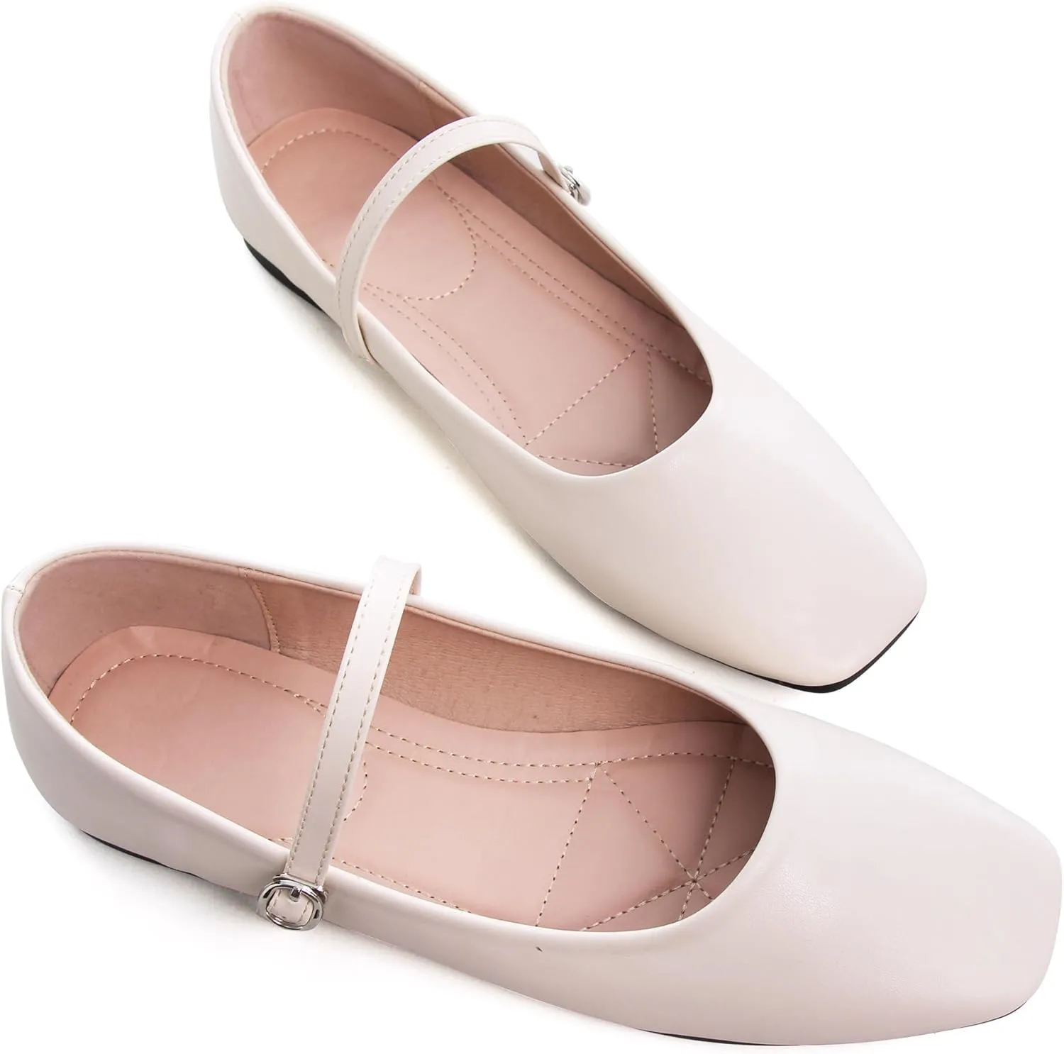 WENJIAZHIZHI Womens Square Toe Ballet Flats Comfortable Mary Jane Shoes Dressy Casual Slip-On Ballerina Walking Flat Shoes