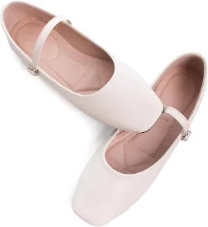 WENJIAZHIZHI Womens Square Toe Ballet Flats Comfortable Mary Jane Shoes Dressy Casual Slip-On Ballerina Walking Flat Shoes