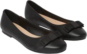 Wide Fit Paris Ballet Flats with Bow Detail, Natural Black, 8 Women
