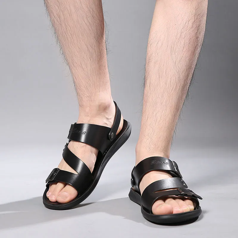 Wildking Men's Flat Slip-On Slide Dual Buckles Sandal