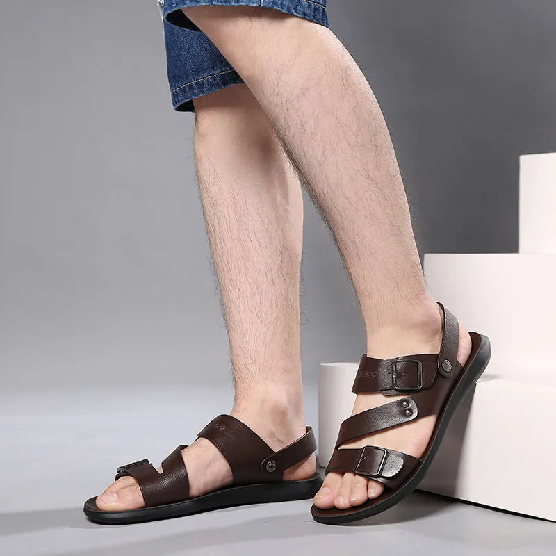 Wildking Men's Flat Slip-On Slide Dual Buckles Sandal