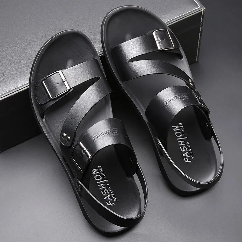 Wildking Men's Flat Slip-On Slide Dual Buckles Sandal