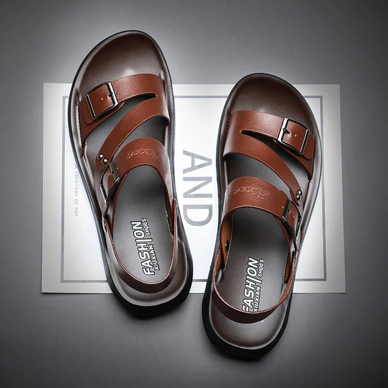 Wildking Men's Flat Slip-On Slide Dual Buckles Sandal