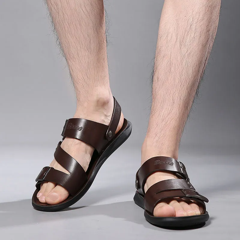 Wildking Men's Flat Slip-On Slide Dual Buckles Sandal