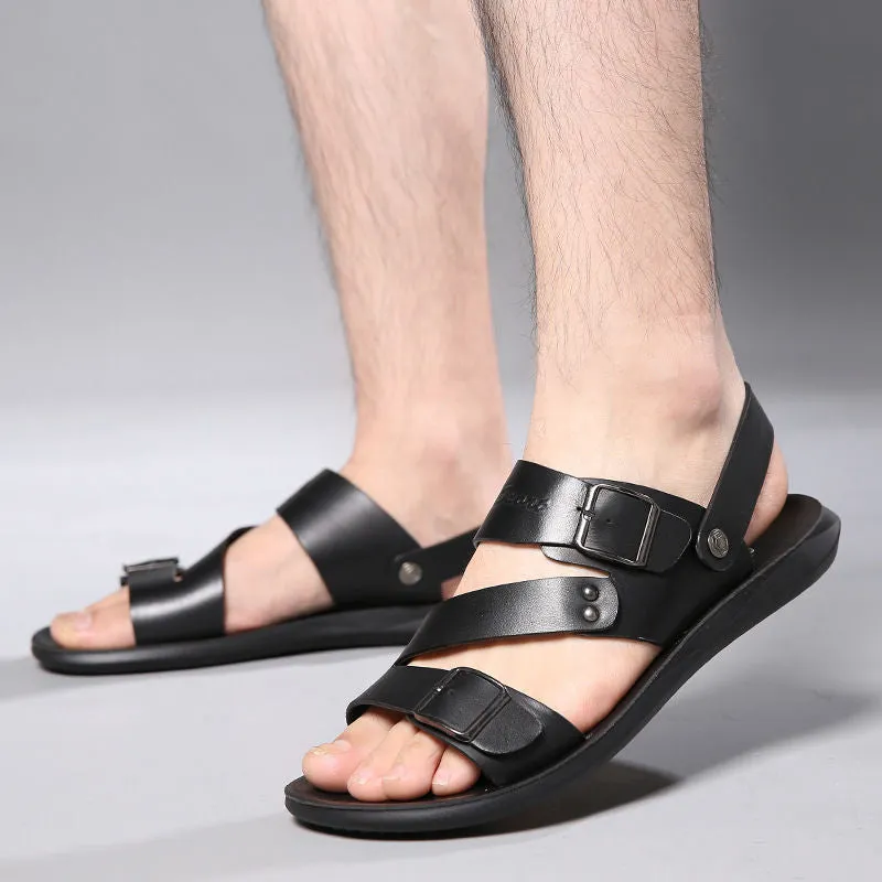 Wildking Men's Flat Slip-On Slide Dual Buckles Sandal