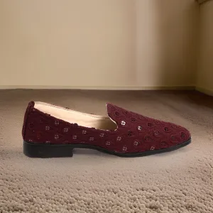 Wine Sequence Loafer Shoes for Mens