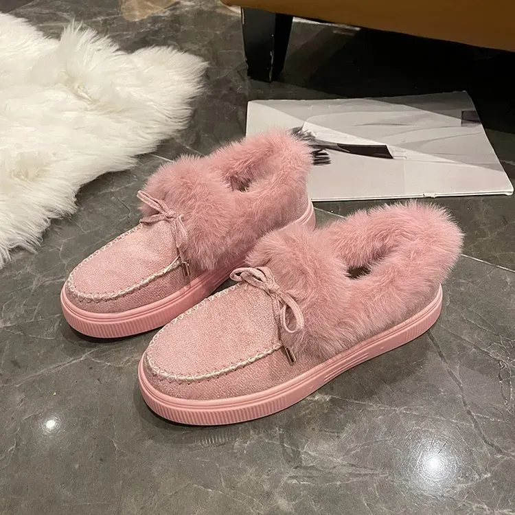 Women Fashion  Thickened Warm Plush Bow Short Boots