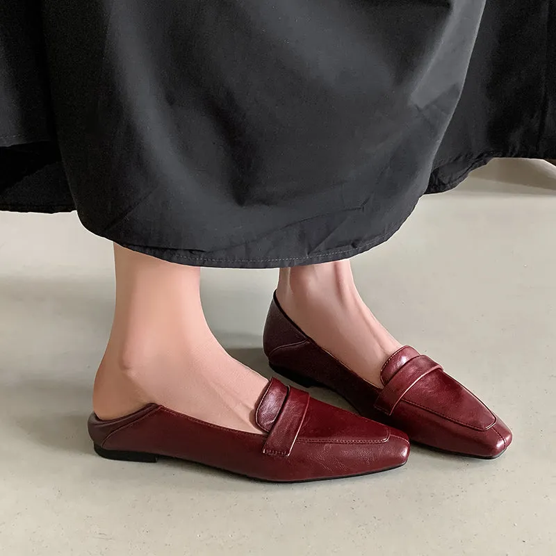 Women Genuine Leather Pointed Toe Retro Slip On Flat Comfortable Loafers