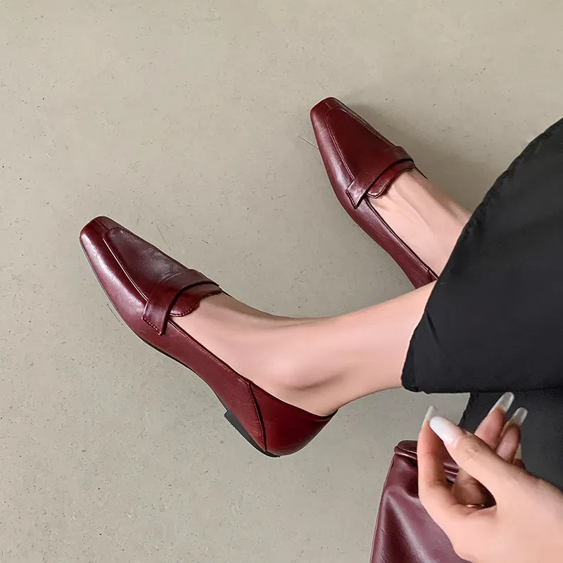 Women Genuine Leather Pointed Toe Retro Slip On Flat Comfortable Loafers