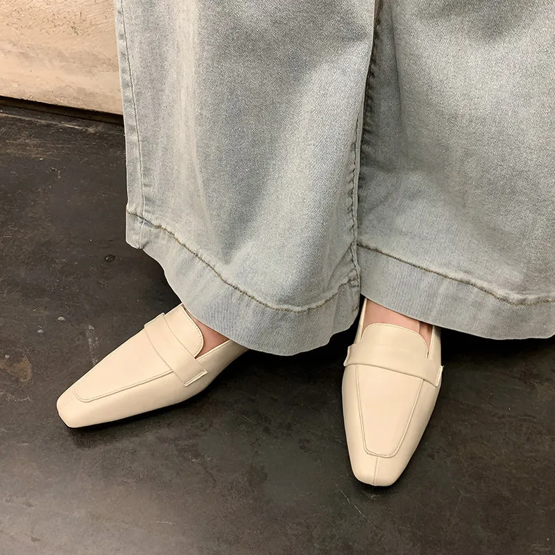 Women Genuine Leather Pointed Toe Retro Slip On Flat Comfortable Loafers