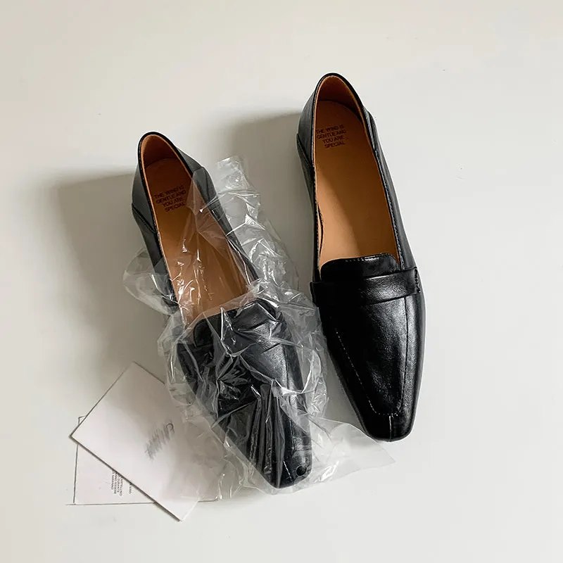 Women Genuine Leather Pointed Toe Retro Slip On Flat Comfortable Loafers