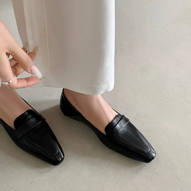 Women Genuine Leather Pointed Toe Retro Slip On Flat Comfortable Loafers