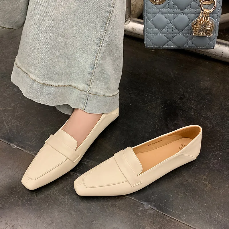 Women Genuine Leather Pointed Toe Retro Slip On Flat Comfortable Loafers