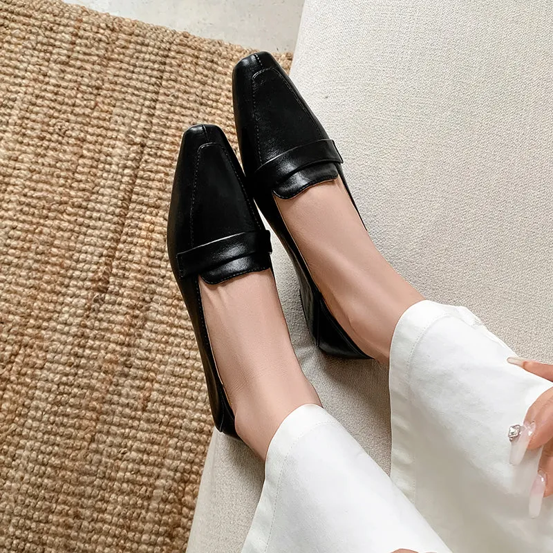 Women Genuine Leather Pointed Toe Retro Slip On Flat Comfortable Loafers