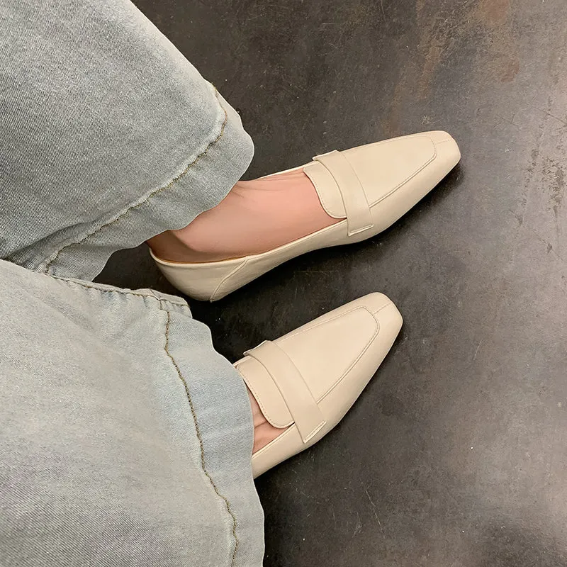 Women Genuine Leather Pointed Toe Retro Slip On Flat Comfortable Loafers