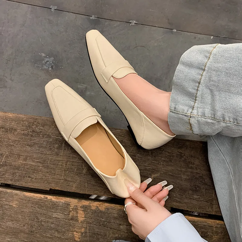 Women Genuine Leather Pointed Toe Retro Slip On Flat Comfortable Loafers