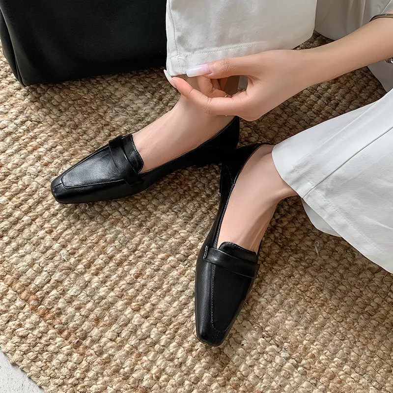 Women Genuine Leather Pointed Toe Retro Slip On Flat Comfortable Loafers