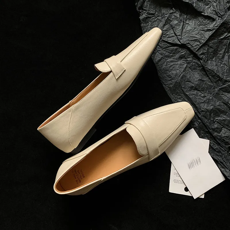 Women Genuine Leather Pointed Toe Retro Slip On Flat Comfortable Loafers