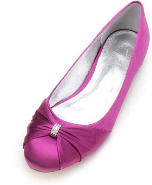 Women Satin Wedding Flats for Bride Round Toe Slip on Prom Evening Bridal Party Dress Flat Shoes 5049-2